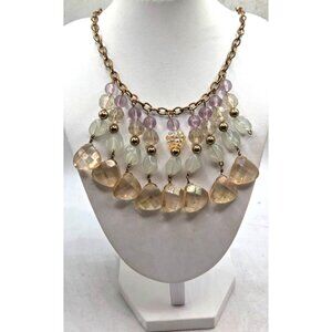 Vintage Gold-Tone Chain Necklace With Glass Beads & Iridescent Accents